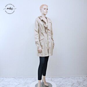Willi Smith Ruffle Lightweight Zip Up Cotton Trench Coat Beige Women M
